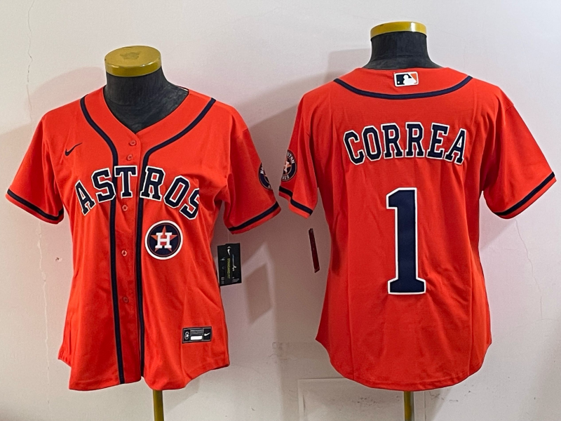 Women Houston Astros #1 Correa orange 2025 Nike MLB Jersey 002->women mlb jersey->Women Jersey